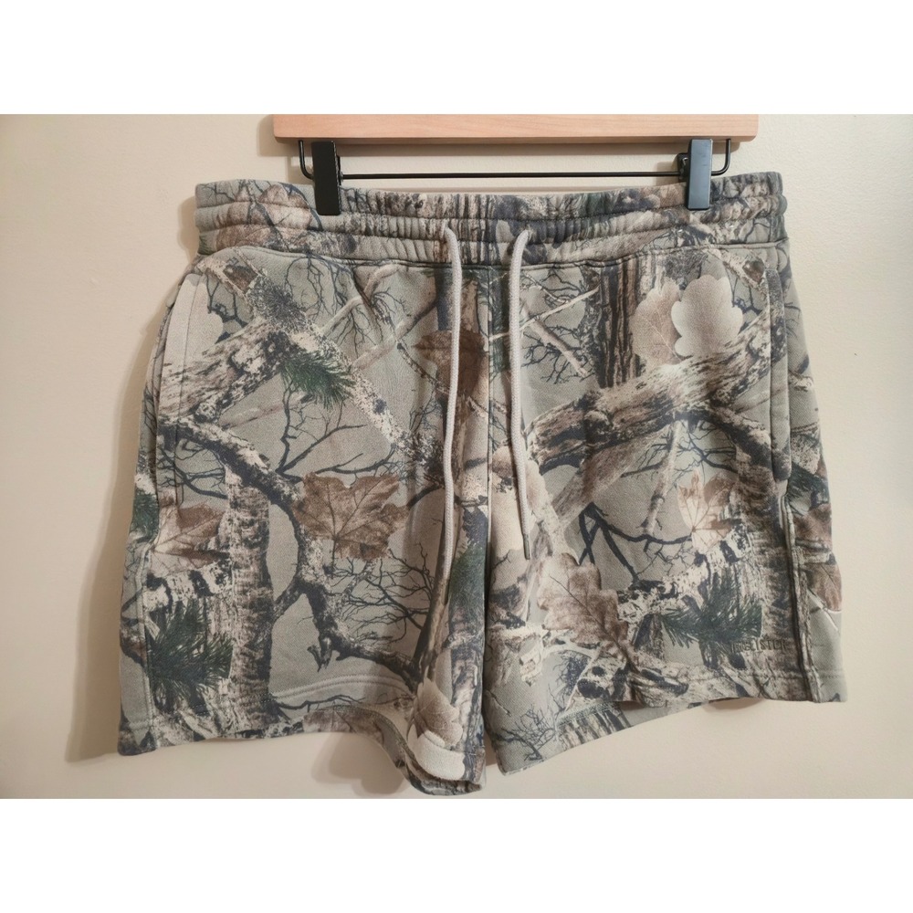Hollister Mens Real Tree Camo Fleece Shorts Grey Green Camouflage Large